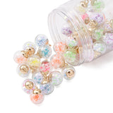 46Pcs 2 Style Transparent Glass Ball Bottle Pendants, with Glitter Sequins and CCB Plastic Findings, Round & Star and Round & Diamond, Glow in the Dark Luminous Pendant, Mixed Color, 21x15.5~16mm, Hole: 2mm, 2style, 23pc/style, 46pc/box