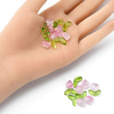 30Pcs 2 Style Transparent Glass Beads, Tulip & Leaf, Mixed Color, 8.5~14x6.5~9x4~5mm, Hole: 1mm, 15Pcs/style