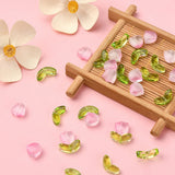 30Pcs 2 Style Transparent Glass Beads, Tulip & Leaf, Mixed Color, 8.5~14x6.5~9x4~5mm, Hole: 1mm, 15Pcs/style