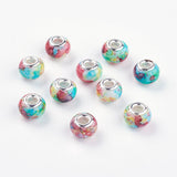 Glass European Beads, Large Hole Beads, with Brass Cores, Rondelle, Colorful, 14~15x10~11mm, Hole: 5mm, 10pc/Set