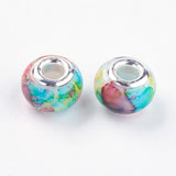 Glass European Beads, Large Hole Beads, with Brass Cores, Rondelle, Colorful, 14~15x10~11mm, Hole: 5mm, 10pc/Set