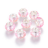 Handmade Glass European Beads, Large Hole Beads, Silver Color Brass Core, Pearl Pink, 14x8mm, Hole: 5mm, 100pc/Set