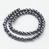 Non-Magnetic Synthetic Hematite Beads Strands, Faceted, Round, Black, about 4mm in diameter, hole:1mm, 103pcs/strand, 16 inch, 5Strands/Set