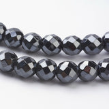 Non-Magnetic Synthetic Hematite Beads Strands, Faceted, Round, Black, about 4mm in diameter, hole:1mm, 103pcs/strand, 16 inch, 5Strands/Set