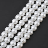 Glass Pearl Beads Strands, Pearlized, Round, White, 10mm, Hole: 1mm, about 80pcs/strand, 30.71 inch(78cm)., 15Strand/Set