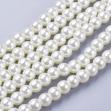 Glass Pearl Beads Strands, Pearlized, Round, Creamy White, 6mm, Hole: 1mm, about 140pcs/strand, 32 inch, 20Strands/Set