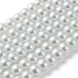 Glass Pearl Beads Strands, Pearlized, Round, White, 8mm, Hole: 1mm, about 100pcs/strand, 30.71 inch(78cm), 15Strands/Set