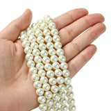 Eco-Friendly  Dyed Glass Pearl Round Beads Strands, Grade A, Cotton Cord Threaded, Beige, 8mm, Hole: 0.7~1.1mm, about 52pcs/strand, 15 inch, 10Strand/Set