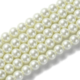 Eco-Friendly  Dyed Glass Pearl Round Beads Strands, Grade A, Cotton Cord Threaded, Beige, 8mm, Hole: 0.7~1.1mm, about 52pcs/strand, 15 inch, 10Strand/Set