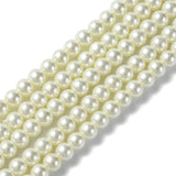 Eco-Friendly Dyed Glass Pearl Round Beads Strands, Grade A, Cotton Cord Threaded, Beige, 6mm, Hole: 1.2~1.5mm, about 72pcs/strand, 15 inch, 20Strand/Set