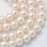 Baking Painted Pearlized Glass Pearl Round Bead Strands, Antique White, 6~7mm, Hole: 1mm, about 135~140pcs/strand, 31.4 inch, 20Strand/Set