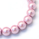 Baking Painted Pearlized Glass Pearl Round Bead Strands, Flamingo, 6~7mm, Hole: 1mm, about 135~140pcs/strand, 31.4 inch, 20Strand/Set