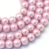 Baking Painted Pearlized Glass Pearl Round Bead Strands, Flamingo, 6~7mm, Hole: 1mm, about 135~140pcs/strand, 31.4 inch, 20Strand/Set