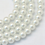 Baking Painted Pearlized Glass Pearl Round Bead Strands, White, 8~9mm, Hole: 1mm, about 100~105pcs/strand, 31.4 inch, 15Strands/Set