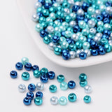 Carribean Blue Mix Pearlized Glass Pearl Beads, Mixed Color, 4mm, Hole: 1mm, about 400pcs/bag