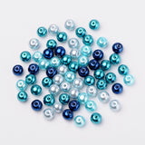 Carribean Blue Mix Pearlized Glass Pearl Beads, Mixed Color, 8mm, Hole: 1mm, about 100pcs/bag