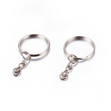 Iron Split Key Rings, with Curb Chains, Keychain Clasp Findings, Platinum, 25x2mm, 1000pc/Set