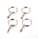 Iron Split Key Rings, with Curb Chains, Keychain Clasp Findings, Platinum, 25x2mm, 1000pc/Set