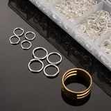 Iron Jump Rings, Open Jump Rings and Assistant Tool Brass Rings, Silver Color Plated, Jump Rings: 18~21 Gauge, 4~10x0.7~1mm, Brass Rings: 17mm, about 1400pcs/box, 85g/box