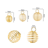 30Pcs 3 Style Round Iron Wire Pendants, Spiral Bead Cage Pendants, with Silver Polishing Cloth, Golden, 15~30x14~25mm, Hole: 4~6mm, 10pcs/style