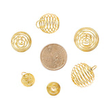 30Pcs 3 Style Round Iron Wire Pendants, Spiral Bead Cage Pendants, with Silver Polishing Cloth, Golden, 15~30x14~25mm, Hole: 4~6mm, 10pcs/style