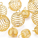 30Pcs 3 Style Round Iron Wire Pendants, Spiral Bead Cage Pendants, with Silver Polishing Cloth, Golden, 15~30x14~25mm, Hole: 4~6mm, 10pcs/style