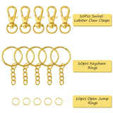 10Pcs Alloy Swivel Lobster Claw Clasps, Swivel Snap Hook, Jewellery Making Supplies, with 10Pcs Iron Split Key Rings and 10Pcs Iron Open Jump Rings, Golden, 30.5x11x6mm, Hole: 5x9mm