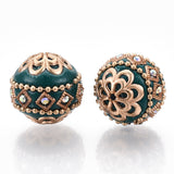 Handmade Indonesia Beads, with Metal Findings, Round, Light Gold, Teal, 19.5x19mm, Hole: 1mm, 5pc/Set