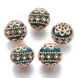 Handmade Indonesia Beads, with Metal Findings, Round, Light Gold, Teal, 19.5x19mm, Hole: 1mm, 5pc/Set