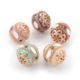 Handmade Indonesia Beads, with Metal Findings, Round with Flower, Light Gold, Mixed Color, 18.5~20.5x19~20mm, Hole: 1.5~1.6mm, 5pcs/Set