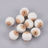 Handmade Indonesia Beads, with Metal Findings, Glass, Round, Light Gold, White, 15~15.5x14~15mm, Hole: 1.4mm, 5pc/Set