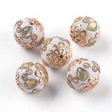 Handmade Indonesia Beads, with Metal Findings and Rhinestones, Light Gold Color Plated, Round, Light Gold, 18x19.5mm, Hole: 1mm, 5pcs/Set