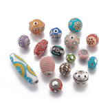 Handmade Indonesia Beads, with Metal Findings, Mixed Shapes, Mixed Color, 14~24x14~60mm, Hole: 1.4~4mm, 50pcs/Set