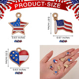 60Pcs Alloy Enamel Pendants, American Flag Theme Charms, Heart & Flag & Star Shape Charms, for July 4th Independence Day Ornament Jewelry Making, Golden, 14~17x16~17mm, Hole: 1.5mm