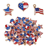 60Pcs Alloy Enamel Pendants, American Flag Theme Charms, Heart & Flag & Star Shape Charms, for July 4th Independence Day Ornament Jewelry Making, Golden, 14~17x16~17mm, Hole: 1.5mm