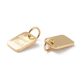 Brass Charms, with Jump Rings, Long-Lasting Plated, Rectangle with Word Good Luck, Real 18K Gold Plated, 9x7x1mm, Jump Ring: 5x1mm, Inner Diameter: 3mm , 20pc/Set