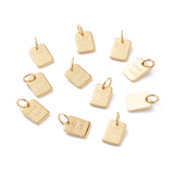 Brass Charms, with Jump Rings, Long-Lasting Plated, Rectangle with Word Good Luck, Real 18K Gold Plated, 9x7x1mm, Jump Ring: 5x1mm, Inner Diameter: 3mm , 20pc/Set