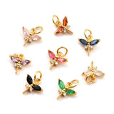 Brass Micro Pave Cubic Zirconia Charms, Real 18K Gold Plated, Cadmium Free & Lead Free, Autumn Pendants, Dragonfly, Mixed Color, 10x10.5x3mm, Hole: 3.8mm, 20pc/Set