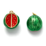 Brass Enamel Pendants, Long-Lasting Plated, with Jump Ring, Watermelon Shape, Real 18K Gold Plated, Mixed Color, 16x13.5x9mm, 5pc/Set