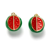 Brass Enamel Pendants, Long-Lasting Plated, with Jump Ring, Watermelon Shape, Real 18K Gold Plated, Mixed Color, 16x13.5x9mm, 5pc/Set