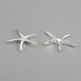 Brass Starfish/Sea Stars Pendants, Silver Color Plated, 32x32mm