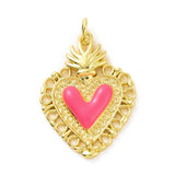 Rack Plating Brass Enamel Pendants, with Jump Ring, Long-Lasting Plated, Real 18K Gold Plated, Cadmium Free & Lead Free, Sacred Heart Charm, Mixed Color, 28x20x3mm, Jump Ring: 5x0.8mm, Inner Diameter: 3mm, 10pc/Set