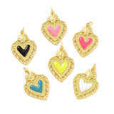 Rack Plating Brass Enamel Pendants, with Jump Ring, Long-Lasting Plated, Real 18K Gold Plated, Cadmium Free & Lead Free, Sacred Heart Charm, Mixed Color, 28x20x3mm, Jump Ring: 5x0.8mm, Inner Diameter: 3mm, 10pc/Set