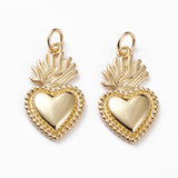 Brass Pendants, Sacred Heart, Golden, 22x12x2.5mm, Jump Ring: 5x1mm, Hole: 3.5mm, 10pc/Set