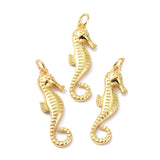 Eco-Friendly Brass Pendants, with Jump Ring, Long-Lasting Plated, Sea Horse, Real 18K Gold Plated, 26.5x9x3mm, 10pc/Set