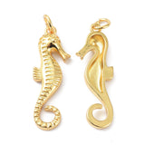 Eco-Friendly Brass Pendants, with Jump Ring, Long-Lasting Plated, Sea Horse, Real 18K Gold Plated, 26.5x9x3mm, 10pc/Set