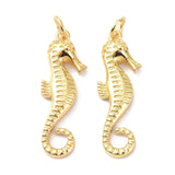 Eco-Friendly Brass Pendants, with Jump Ring, Long-Lasting Plated, Sea Horse, Real 18K Gold Plated, 26.5x9x3mm, 10pc/Set