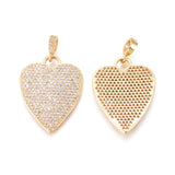 Brass Micro Pave Cubic Zirconia Pendants, with Tube Bails, Heart, Clear, Real 18K Gold Plated, 22x21.5x2mm, Tube Bails: 6x3mm, Hole: 3.5x4mm, 3pc/Set