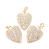 Brass Micro Pave Cubic Zirconia Pendants, with Tube Bails, Heart, Clear, Real 18K Gold Plated, 22x21.5x2mm, Tube Bails: 6x3mm, Hole: 3.5x4mm, 3pc/Set