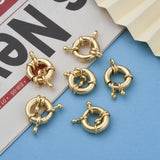 Rack Plating Brass Spring Clasps, Real 18K Gold Plated, 15x5mm, Hole: 2mm, 10pc/Set